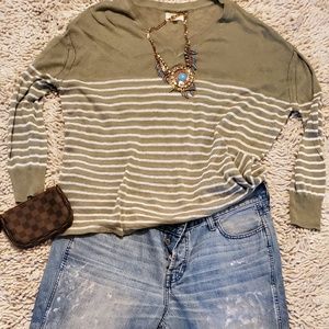 Lou & Grey Light Green V Neck Sweater